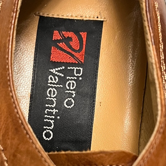 Valentino Men's Brown Leather Handmade Healed Squared Toed Tie Up Shoes - Picture 2 of 7